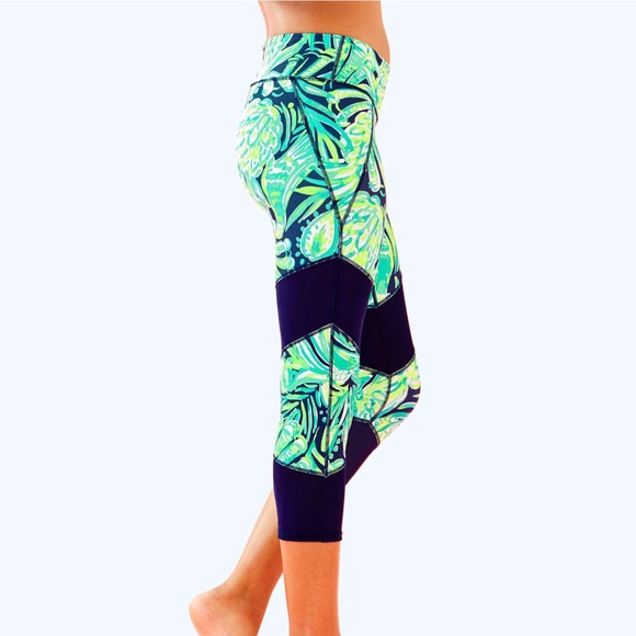 Luxletic 21" Thea Weekender Crop Legging In Bright Navy Party Like A Flock Star - Picture 2 of 4